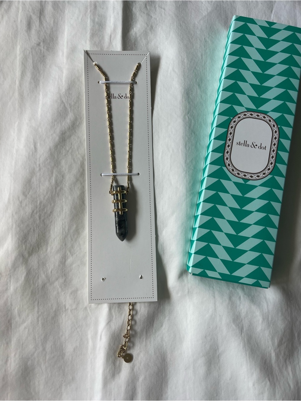 Stella & Dot Black Stone Pendant Necklace with Gold Accents
